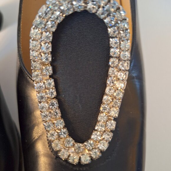 Vintage Ferragamo Black Leather Pumps Heels with Vintage Rhinestone Toe Clips - Picture 11 of 11